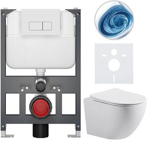 CERANO Kompletní WC set Basic/Cesso bílá matná WC tlačítko Modulo/Bílá závěsné nízký modul předstěnová instalace 49x36 CER-8050BD86184 obraz