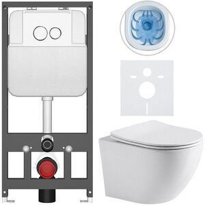 CERANO Kompletní WC set Basic/Cesso bílá lesklá WC tlačítko Dualo/Bílá závěsné předstěnová instalace 49x36 CER-8050BD85928 obraz