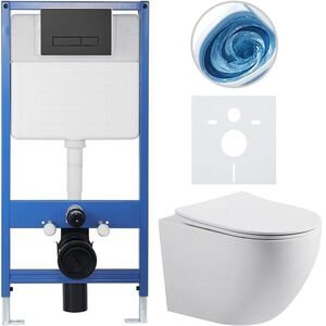 CERANO Kompletní WC set Profi/Cesso bílá matná WC tlačítko Slim/Černá matná předstěnová instalace 49x36 CER-8050BD99 obraz
