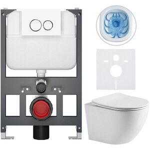 CERANO Kompletní WC set Basic/Cesso bílá lesklá WC tlačítko Dualo/Bílá závěsné nízký modul předstěnová instalace 49x36 CER-8050BD85929 obraz