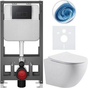 CERANO Kompletní WC set Basic/Cesso bílá matná WC tlačítko Modulo/Černá volně stojící předstěnová instalace 49x36 CER-8050BD86187 obraz