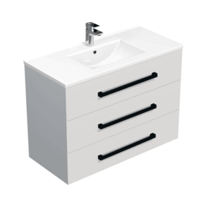 Koupelnová skříňka s černou úchytkou a umyvadlem SAT Cube Way 100x71x46 cm bílá lesk CUBE46C1003BIMOD CUBE46C1003BIMOD obraz