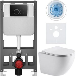 CERANO Kompletní WC set Basic/Cesso bílá lesklá WC tlačítko Dualo/Černá volně stojící předstěnová instalace 49x36 CER-8050BD85932 obraz
