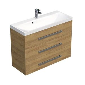 Koupelnová skříňka s chromovými úchyty a umyvadlem SAT Cube Way 100x71x40 cm dub Hickory mat CUBE21003DH CUBE21003DH obraz