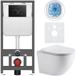CERANO Kompletní WC set Basic/Cesso bílá lesklá WC tlačítko Dualo/Černá závěsné předstěnová instalace 49x36 CER-8050BD85933 obraz