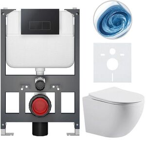 CERANO Kompletní WC set Basic/Cesso bílá matná WC tlačítko Modulo/Černá závěsné nízký modul předstěnová instalace 49x36 CER-8050BD86189 obraz
