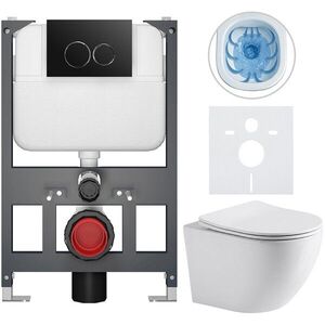 CERANO Kompletní WC set Basic/Cesso bílá lesklá WC tlačítko Dualo/Černá závěsné nízký modul předstěnová instalace 49x36 CER-8050BD85934 obraz