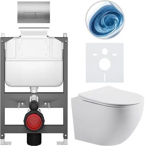 CERANO Kompletní WC set Basic/Cesso bílá matná WC tlačítko Modulo/Stříbrná ovládání shora předstěnová instalace 49x36 CER-8050BD86190 obraz