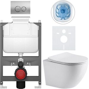 CERANO Kompletní WC set Basic/Cesso bílá lesklá WC tlačítko Dualo/Stříbrná ovládání shora předstěnová instalace 49x36 CER-8050BD85935 obraz