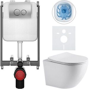 CERANO Kompletní WC set Basic/Cesso bílá lesklá WC tlačítko Dualo/Stříbrná pro zazdění 49x36 CER-8050BD85936 obraz