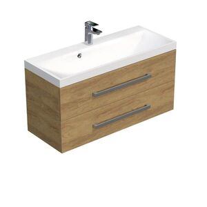 Koupelnová skříňka s chromovými úchyty a umyvadlem SAT Cube Way 100x53x40 cm dub Hickory mat CUBE2100ZDH CUBE2100ZDH obraz