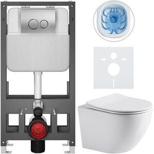 CERANO Kompletní WC set Basic/Cesso bílá lesklá WC tlačítko Dualo/Stříbrná volně stojící předstěnová instalace 49x36 CER-8050BD85937 obraz