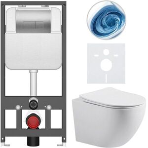 CERANO Kompletní WC set Basic/Cesso bílá matná WC tlačítko Modulo/Stříbrná závěsné předstěnová instalace 49x36 CER-8050BD86193 obraz
