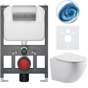 CERANO Kompletní WC set Basic/Cesso bílá matná WC tlačítko Modulo/Stříbrná závěsné nízký modul předstěnová instalace 49x36 CER-8050BD86194 obraz