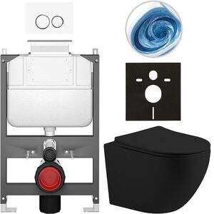 CERANO Kompletní WC set Basic/Cesso černá matná WC tlačítko Dualo/Bílá ovládání shora předstěnová instalace 49x36 CER-8050BD86195 obraz