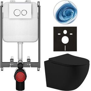 CERANO Kompletní WC set Basic/Cesso černá matná WC tlačítko Dualo/Bílá pro zazdění 49x36 CER-8050BD86196 obraz