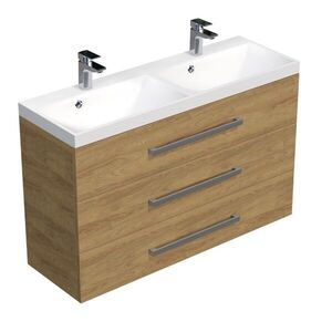Koupelnová skříňka s chromovými úchyty a umyvadlem SAT Cube Way 120x76, 5x40 cm dub Hickory mat CUBE21203DH CUBE21203DH obraz