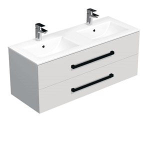 Koupelnová skříňka s černou úchytkou a umyvadlem SAT Cube Way 120x53x46 cm bílá lesk CUBE46C1202BIMOD CUBE46C1202BIMOD obraz