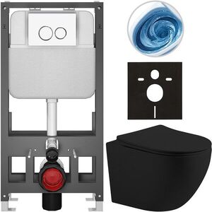 CERANO Kompletní WC set Basic/Cesso černá matná WC tlačítko Dualo/Bílá volně stojící předstěnová instalace 49x36 CER-8050BD86197 obraz