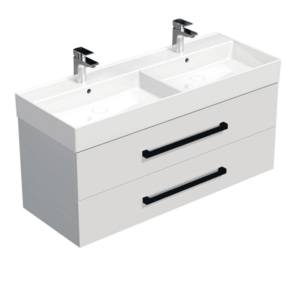 Koupelnová skříňka s černou úchytkou a umyvadlem SAT Cube Way 120x53x46 cm bílá lesk CUBE46C1202BISAT CUBE46C1202BISAT obraz