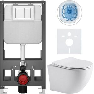 CERANO Kompletní WC set Basic/Cesso bílá lesklá WC tlačítko Maxio/Bílá volně stojící předstěnová instalace 49x36 CER-8050BD85942 obraz