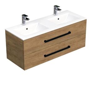 Koupelnová skříňka s černou úchytkou a umyvadlem SAT Cube Way 120x53x46 cm dub Hickory mat CUBE46C1202DHMOD CUBE46C1202DHMOD obraz