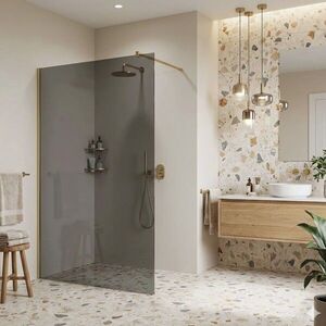REA/S Sprchová zástěna Flexi Grey / Brush Gold 90 KPL-K99285 obraz