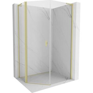 MEXEN/S Mist Lsprchový kout pětiboký křídlový asymetrický 80x90, transparent, zlato kartáčovaná 8A8L-080-090-55-00 obraz