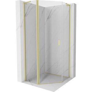 MEXEN/S Mist L sprchový kout pětiboký křídlový 90 x 90, transparent, zlato kartáčovaná 8A8L-090-090-55-00 obraz