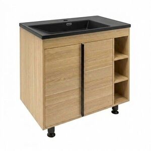 Koupelnová skříňka s černým umyvadlem Naturel Lucca 79x70x45 cm dub mat LUCCA80DU3ABKM LUCCA80DU3ABKM obraz