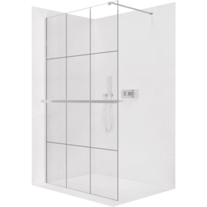 CERANO Sprchová zástěna Walk-in Onyx Cube L/P 8 mm + polička/držák na ručníky hranatá vzpěra chrom, industriální sklo 120x200 CER-8050BD631 obraz