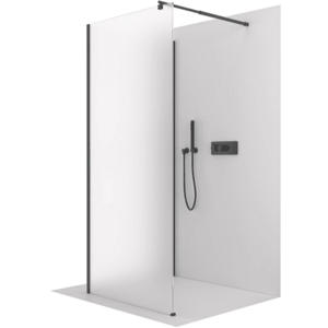 CERANO Sprchová zástěna Walk-in Onyx Corner Round L/P 8 mm kulatá vzpěra černá matná, mléčné sklo 90x110x200 CER-670274 obraz