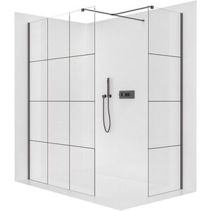 CERANO Sprchová zástěna Walk-in Onyx T L/P 8 mm hranatá vzpěra černá matná, industriální sklo 110x110x200 CER-8050BD3114 obraz