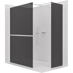 CERANO Sprchová zástěna Walk-in Onyx T L/P 10 mm hranatá vzpěra + polička/držák na ručníky chrom, grafitové sklo 160x140x200 CER-8050BD9770 obraz