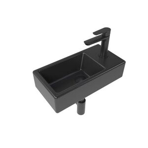 SAT Koupelnový set pravého závěsného umývátka Brevis 40, 5 cm, pákové baterie, sifonu, průtočné zátky a roháčků v černé barvě KSETBRE2PBKM KSETBRE2PBKM obraz