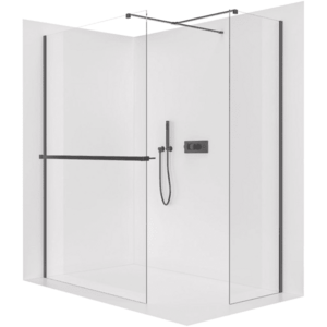CERANO Sprchová zástěna Walk-in Onyx T L/P 8 mm hranatá vzpěra + polička/držák na ručníky černá matná, transparentní sklo 120x40x200 CER-8050BD80101 obraz