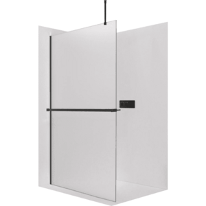 CERANO Sprchová zástěna Walk-in Onyx Top Round L/P 8 mm kulatá vzpěra + polička/držák na ručníky černá matná, mléčné sklo 160x200 CER-8050BD1611 obraz