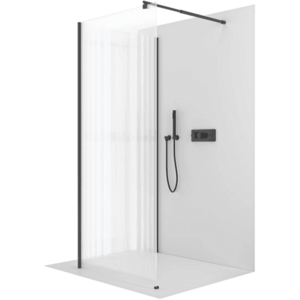 CERANO Sprchová zástěna Walk-in Onyx Corner Round L/P 8 mm kulatá vzpěra černá matná, rýhované sklo 80x120x200 CER-670316 obraz