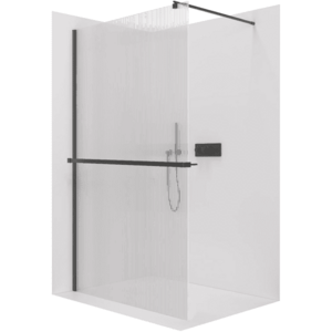CERANO Sprchová zástěna Walk-in Onyx Round L/P 8 mm + polička/držák na ručníky kulatá vzpěra černá matná, rýhované sklo 80x200 CER-8050BD362 obraz