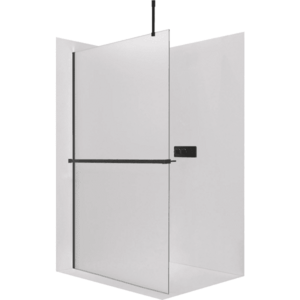 CERANO Sprchová zástěna Walk-in Onyx Top Cube L/P 8 mm hranatá vzpěra + polička/držák na ručníky černá matná, mléčné sklo 100x200 CER-8050BD7119 obraz