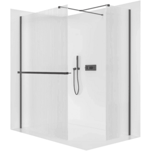 CERANO Sprchová zástěna Walk-in Onyx T L/P 8 mm hranatá vzpěra + polička/držák na ručníky černá matná, rýhované sklo 120x90x200 CER-8050BD4095 obraz