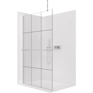 CERANO Sprchová zástěna Walk-in Onyx Top Round L/P 8 mm kulatá vzpěra + polička/držák na ručníky chrom, industriální sklo 110x200 CER-8050BD1631 obraz