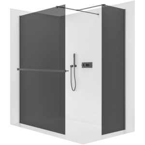 CERANO Sprchová zástěna Walk-in Onyx T L/P 8 mm hranatá vzpěra + polička/držák na ručníky černá matná, grafitové sklo 110x50x200 CER-8050BD3872 obraz
