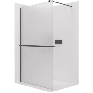 CERANO Sprchová zástěna Walk-in Onyx Round L/P 8 mm + polička/držák na ručníky kulatá vzpěra černá matná, mléčné sklo 110x200 CER-8050BD341 obraz