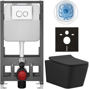 CERANO Kompletní WC set Basic/Forte černá matná WC tlačítko Dualo/Bílá volně stojící předstěnová instalace 51x36 CER-8050BD86377 obraz