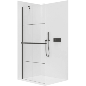 CERANO Sprchová zástěna Walk-in Onyx Y L/P 8 mm + polička/držák na ručníky černá matná, industriální sklo 110x200 CER-8050BD1403 obraz