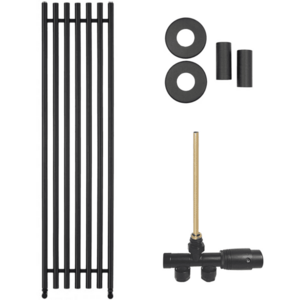 CERANO Koupelnový radiátorový set Valerio ústřední vytápění boční jednobodové připojení 872W černá matná 1560x390 mm CER-663625 obraz