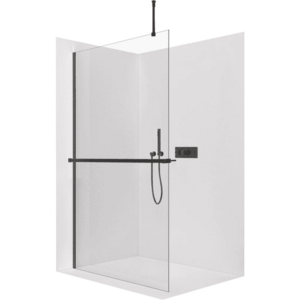 CERANO Sprchová zástěna Walk-in Onyx Top Round L/P 8 mm kulatá vzpěra + polička/držák na ručníky černá matná, transparentní sklo 40x200 CER-DY101B-60-238 obraz
