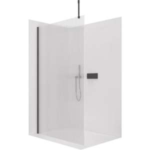 CERANO Sprchová zástěna Walk-in Onyx Top Cube L/P 8 mm hranatá vzpěra černá matná, rýhované sklo 150x200 CER-8050BD7024 obraz