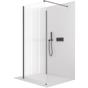 CERANO Sprchová zástěna Walk-in Onyx Corner Cube L/P 8 mm hranatá vzpěra černá matná, rýhované sklo 120x120x200 CER-8050BD7399 obraz